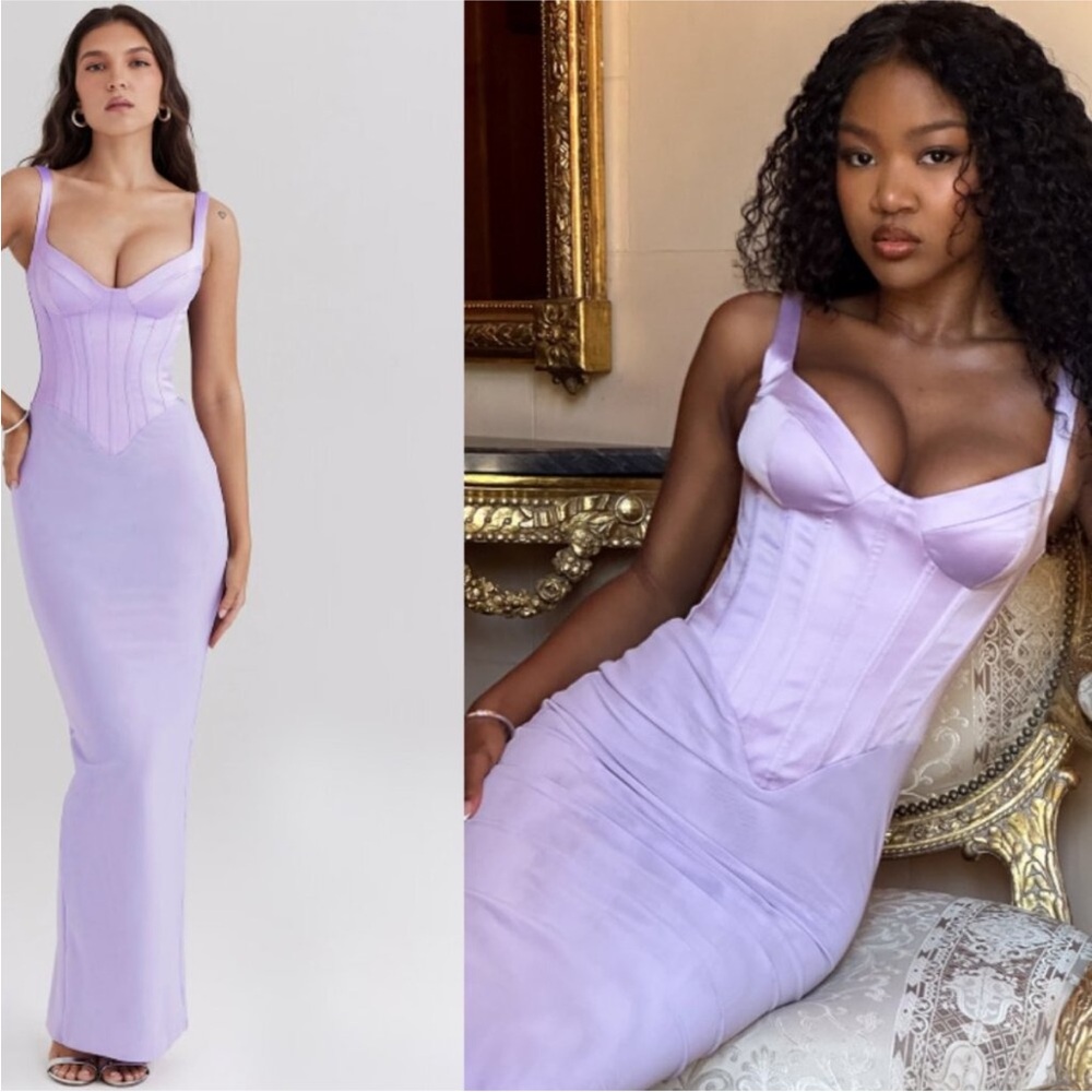 HOUSE OF CB XS A-C 'Breeze' Orchid Satin Corset Maxi Dress NWOT